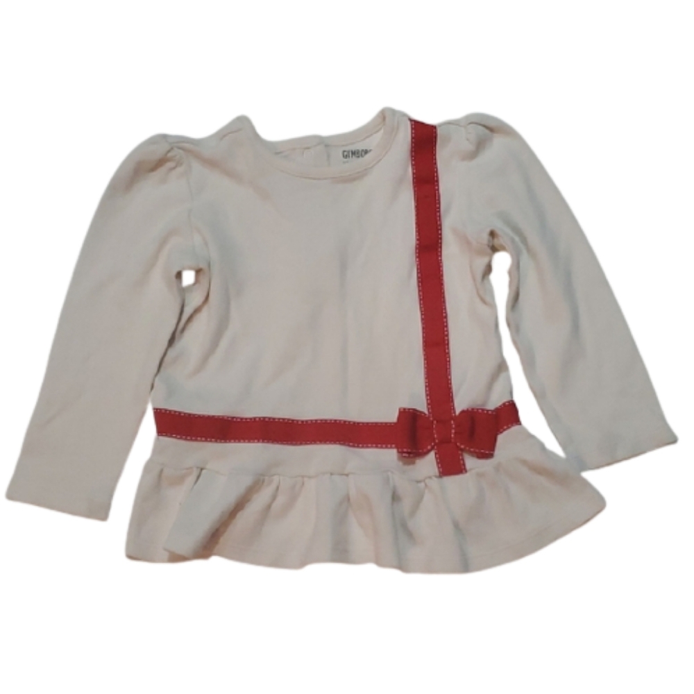 Gymboree Cream Ruffle Red Bow LongSleeve-18-24M